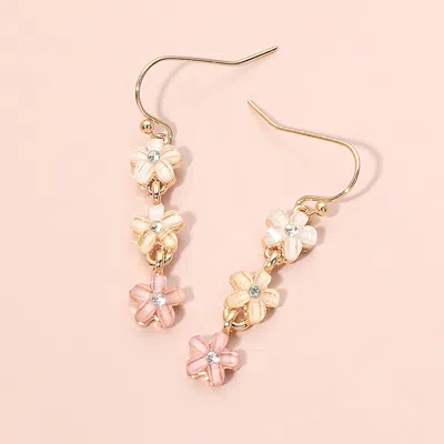 Fashnzfab Triple Floral Beads Drop Earrings In Gold