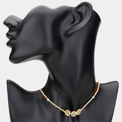 Fashnzfab Triple Flower Accented Freshwater Pearl Station Necklace In Multi