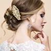 Fashnzfab Triple Flower Leaf Cluster Hair Comb In Gold