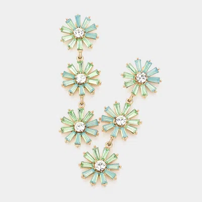 Fashnzfab Triple Flower Link Dangle Evening Earrings In Green