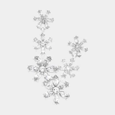 Fashnzfab Triple Flower Link Dangle Evening Earrings In Silver