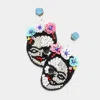 Fashnzfab Triple Flower Sequin Seed Beaded Skull Dangle Earrings In Multi