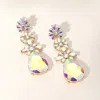 Fashnzfab Triple Flower Stone Cluster Link Teardrop Pointed Evening Earrings - Ab, Gold In Multi
