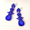 Fashnzfab Triple Flower Stone Cluster Link Teardrop Pointed Evening Earrings - Sapphire, Silver In Blue