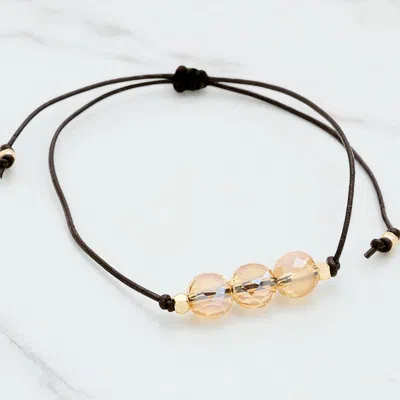Fashnzfab Triple Glass Beaded Adjustable Cinch Pull Tie Bracelet In Gold