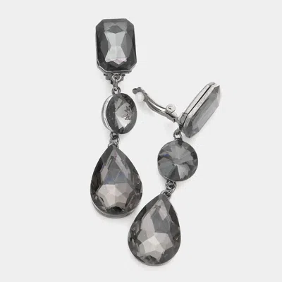 Fashnzfab Triple Glass Crystal Drop Clip On Earrings In Black