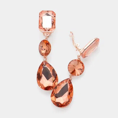 Fashnzfab Triple Glass Crystal Drop Clip On Earrings In Gold