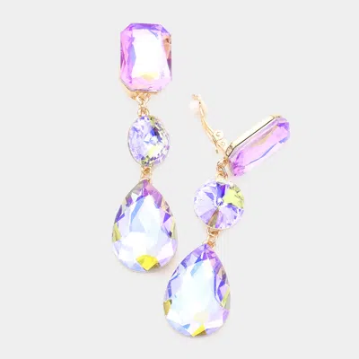 Fashnzfab Triple Glass Crystal Drop Clip On Earrings In Pink
