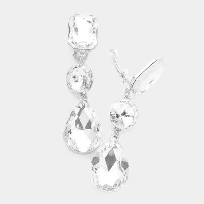 Fashnzfab Triple Glass Crystal Drop Clip On Earrings In Silver