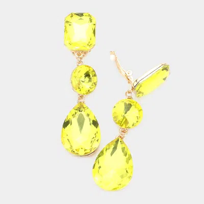 Fashnzfab Triple Glass Crystal Drop Clip On Earrings In Yellow