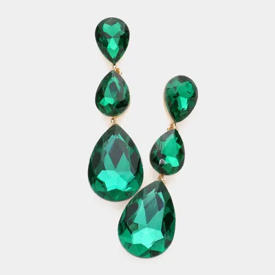 Fashnzfab Triple Glass Crystal Teardrop Evening Earrings - Emerald In Gold