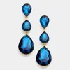 Fashnzfab Triple Glass Crystal Teardrop Evening Earrings - Gold, Blue Zircon In Blue