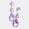Fashnzfab Triple Glass Crystal Teardrop Evening Earrings - Violet In Multi