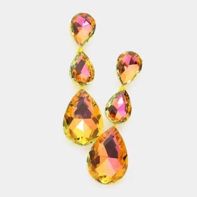 Fashnzfab Triple Glass Crystal Teardrop Evening Earrings - Yellow In Multi