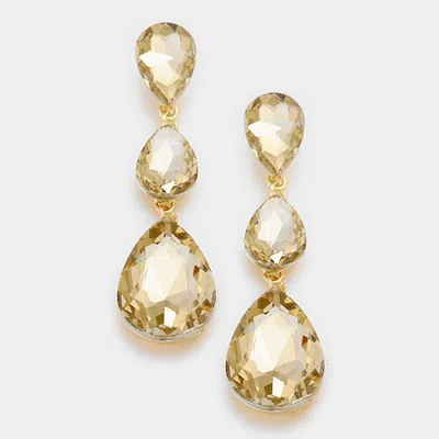 Fashnzfab Triple Glass Crystal Teardrop Evening Earrings In Gold