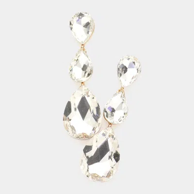 Fashnzfab Triple Glass Crystal Teardrop Evening Earrings - Gold In Silver