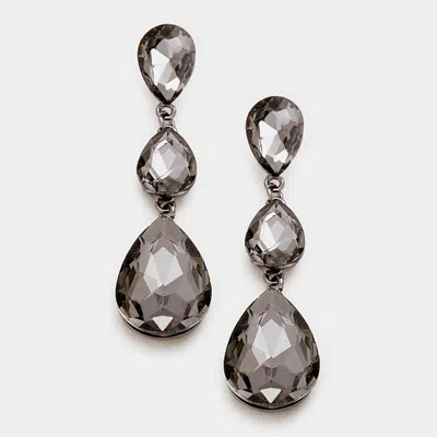 Fashnzfab Triple Glass Crystal Teardrop Evening Earrings In Silver
