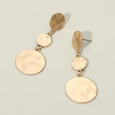 Fashnzfab Triple Hammered Metal Disc Link Drop Earrings In Gold