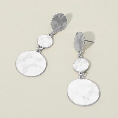 Fashnzfab Triple Hammered Metal Disc Link Drop Earrings In White