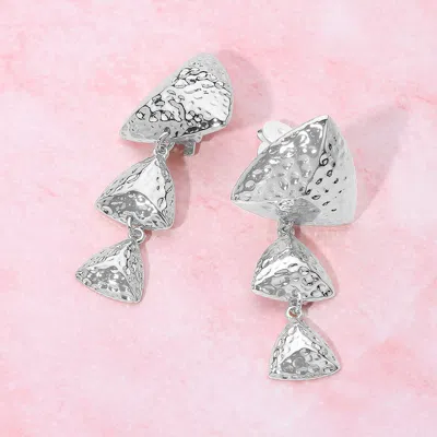 Fashnzfab Triple Hammered Metal Triangle Link Drop Clip On Earrings In Multi