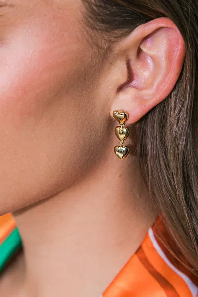 Fashnzfab Triple Heart Drop Clip-on Earrings In Gold
