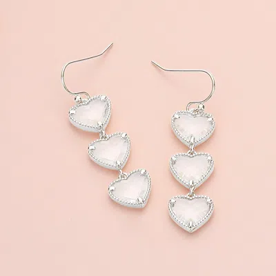 Fashnzfab Triple Heart Stone Cluster Link Dropdown Dangle Earrings - Clear, Silver