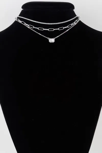 Fashnzfab Triple Jeweled Choker Necklace In Silver