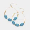 Fashnzfab Triple Lava Rock Basalt Bead Accented Open Circle Dangle Earrings - Blue In Blue