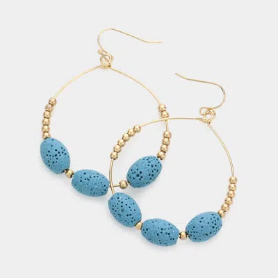 Fashnzfab Triple Lava Rock Basalt Bead Accented Open Circle Dangle Earrings - Blue