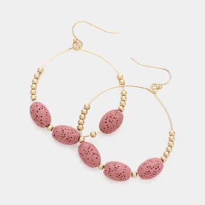 Fashnzfab Triple Lava Rock Basalt Bead Accented Open Circle Dangle Earrings In Gold