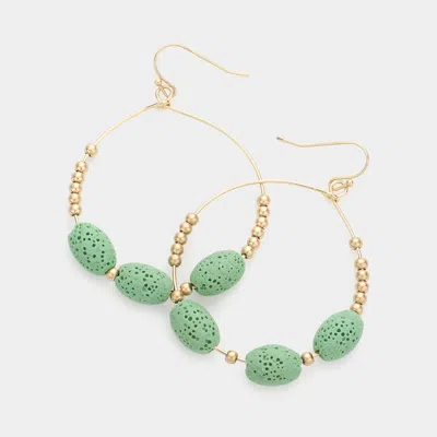 Fashnzfab Triple Lava Rock Basalt Bead Accented Open Circle Dangle Earrings In Gold