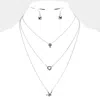 Fashnzfab Triple Layer Stone Cross Heart Pendant Necklace In Metallic