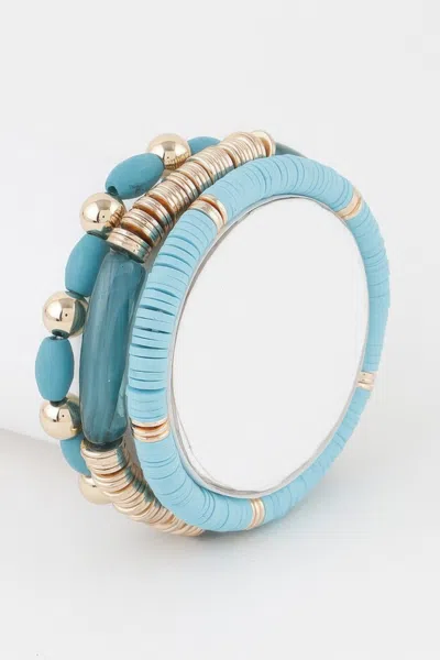 Fashnzfab Triple Layered Bead Bracelet In Blue
