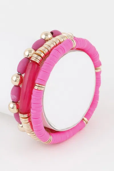 Fashnzfab Triple Layered Bead Bracelet In Pink