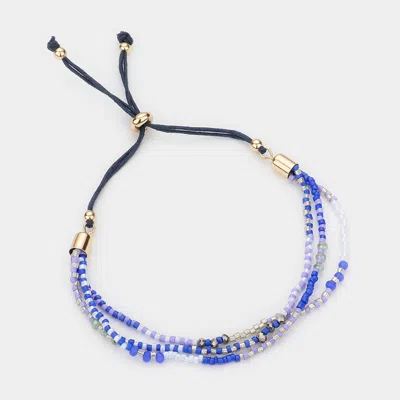 Fashnzfab Triple Layered Beaded Adjustable Pull Tie Bracelet Blue