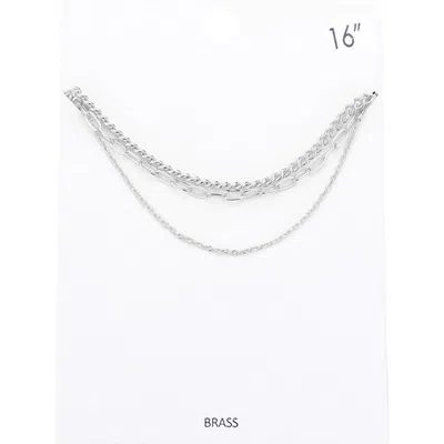 Fashnzfab Triple Layered Brass Metal Chain Bib Necklace In Silver