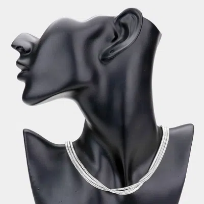 Fashnzfab Triple Layered Brass Metal Chain Choker Necklace In Silver
