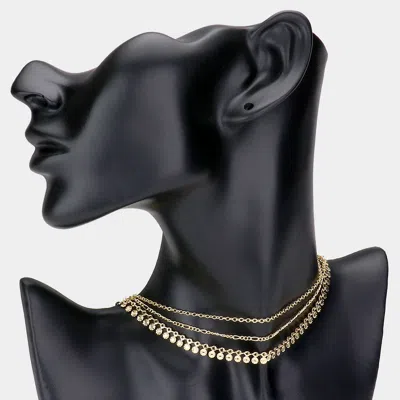 Fashnzfab Triple Layered Brass Metal Disc Station Necklace In Gold