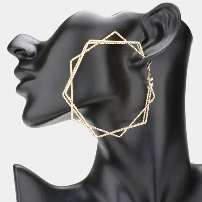 Fashnzfab Triple Layered Metal Hexagon Hoop Earrings - Gold