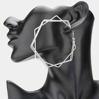 Fashnzfab Triple Layered Metal Hexagon Hoop Earrings In Metallic