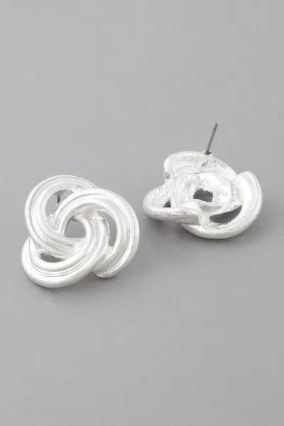 Fashnzfab Triple Lined Knot Stud Earrings In White