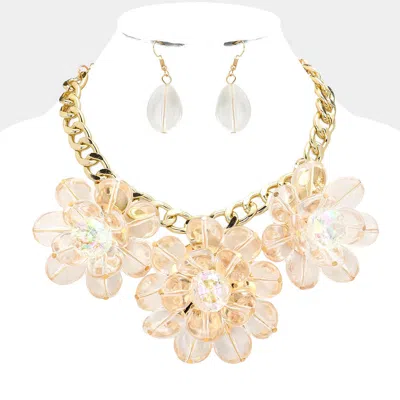 Fashnzfab Triple Lucite Flower Necklace In Gold