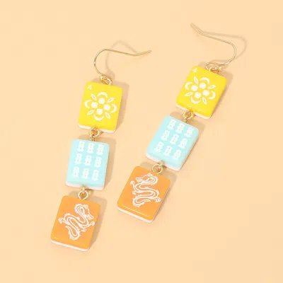 Fashnzfab Triple Mahjong Tile Link Drop Earrings In Metallic