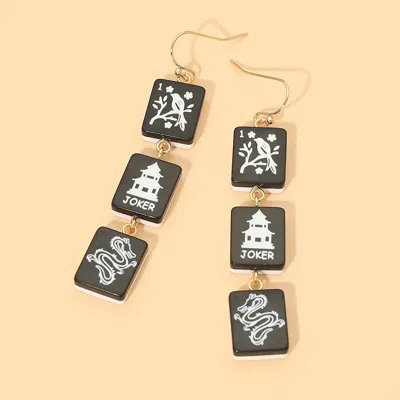 Fashnzfab Triple Mahjong Tile Link Drop Earrings In Multi