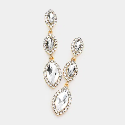 Fashnzfab Triple Marquise Stone Drop Down Dangle Evening Earrings - Gold