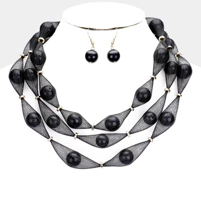 Fashnzfab Triple Mesh Tube Pearl Collar Necklace In Black
