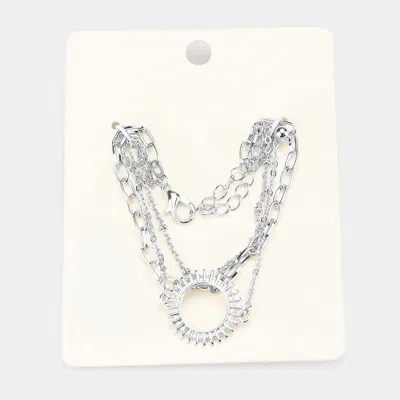 Fashnzfab Triple Metal Chain Link Geometric Charm Bracelet Rhodium In Silver
