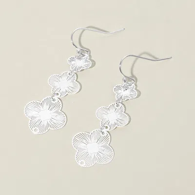 Fashnzfab Triple Metal Filigree Quatrefoil Link Dropdown Earrings - Silver