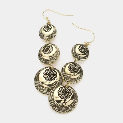 Fashnzfab Triple Metal Flower Disc Link Earrings In Silver