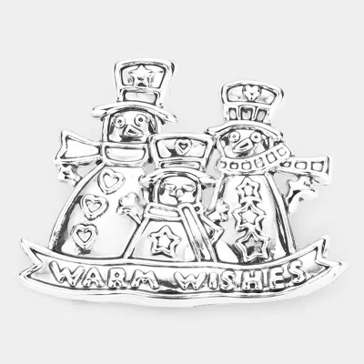 Fashnzfab Triple Metal Snowman Pin Brooch / Pendant In Silver